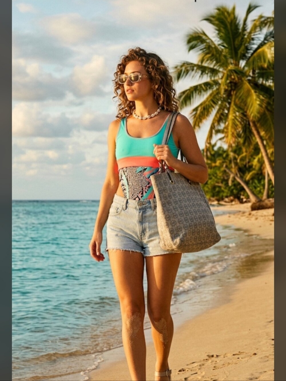 Micheal Kors Jetset Tote Silver Glitter Monogram Grey Gunmetal Large Retail 198 - Picture 7 of 8